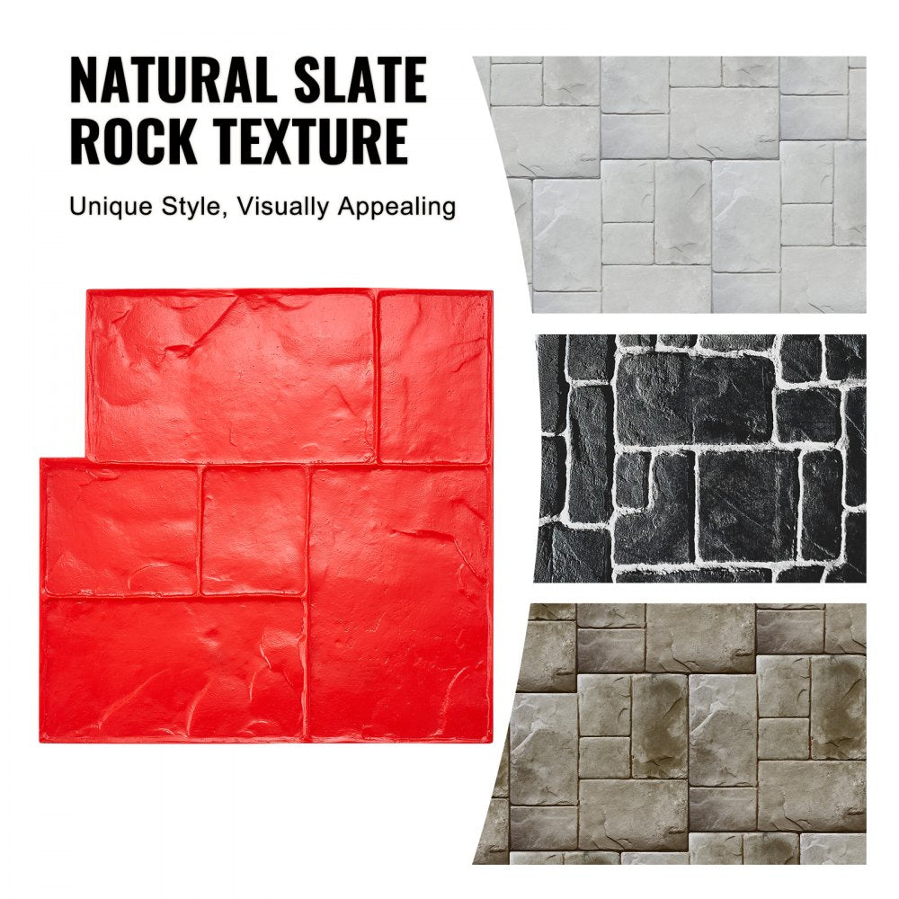 VEVOR Concrete Stamps Mat, 24 x 24 in, Concrete Texturing Skin Polyurethane Stamp Stone Tile Texture Mat, Slate floor Imprint Seamless Stamp Concrete Molds for Outdoor Decorative, Red
