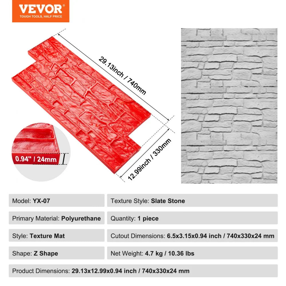 VEVOR Concrete Stamps Mat, 28 x 12 x 0.6 in, Concrete Texturing Skin Polyurethane Stamp Stone Tile Texture Mat, Slate floor Imprint Seamless Stamp Concrete Molds for Outdoor Decorative, Red