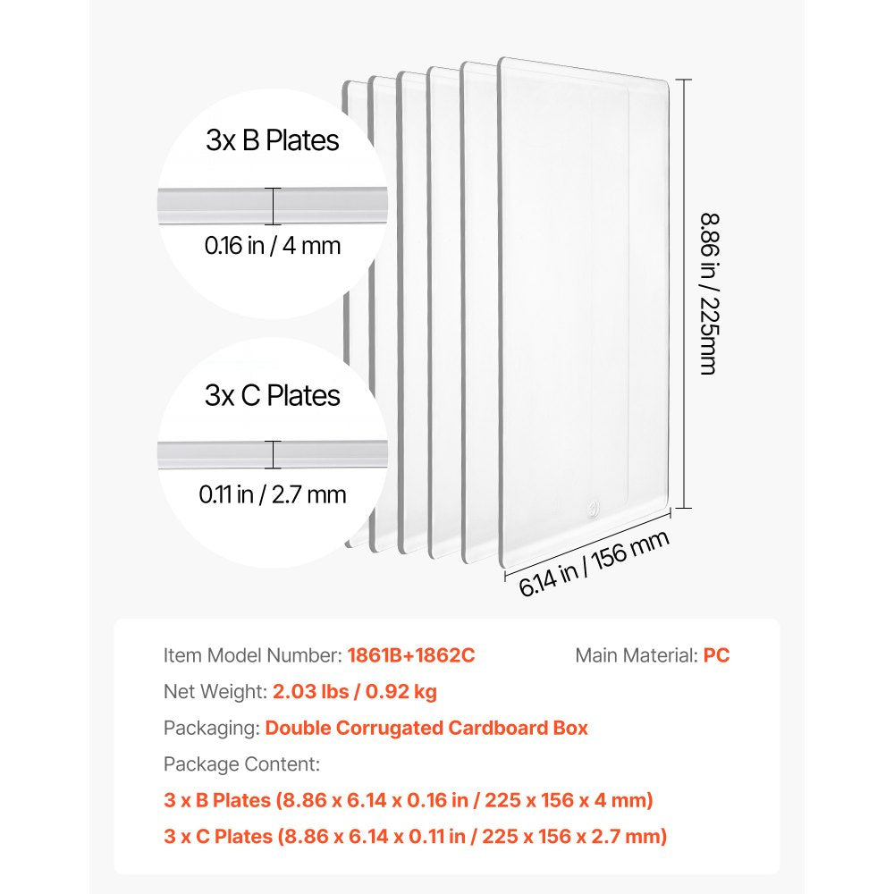 VEVOR Cutting Plates, 6 Pcs, 8.86 x 6.14 in, Clear Polycarbonate Material, Die Cut Pads Compatible with VEVOR Die Cutting and Embossing Machine KM-1860, for Scrapbooking, Card Making, Crafting