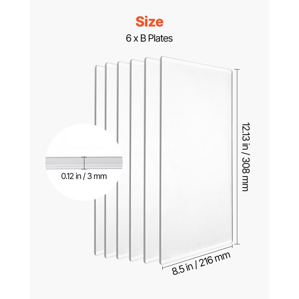 VEVOR Cutting Plates, 6 Pcs, 12.13 x 8.5 x 0.12 in, Clear Polycarbonate Material, Die Cut Pads Compatible with VEVOR Die Cutting and Embossing Machine KM-1885, for Scrapbooking and Card Making