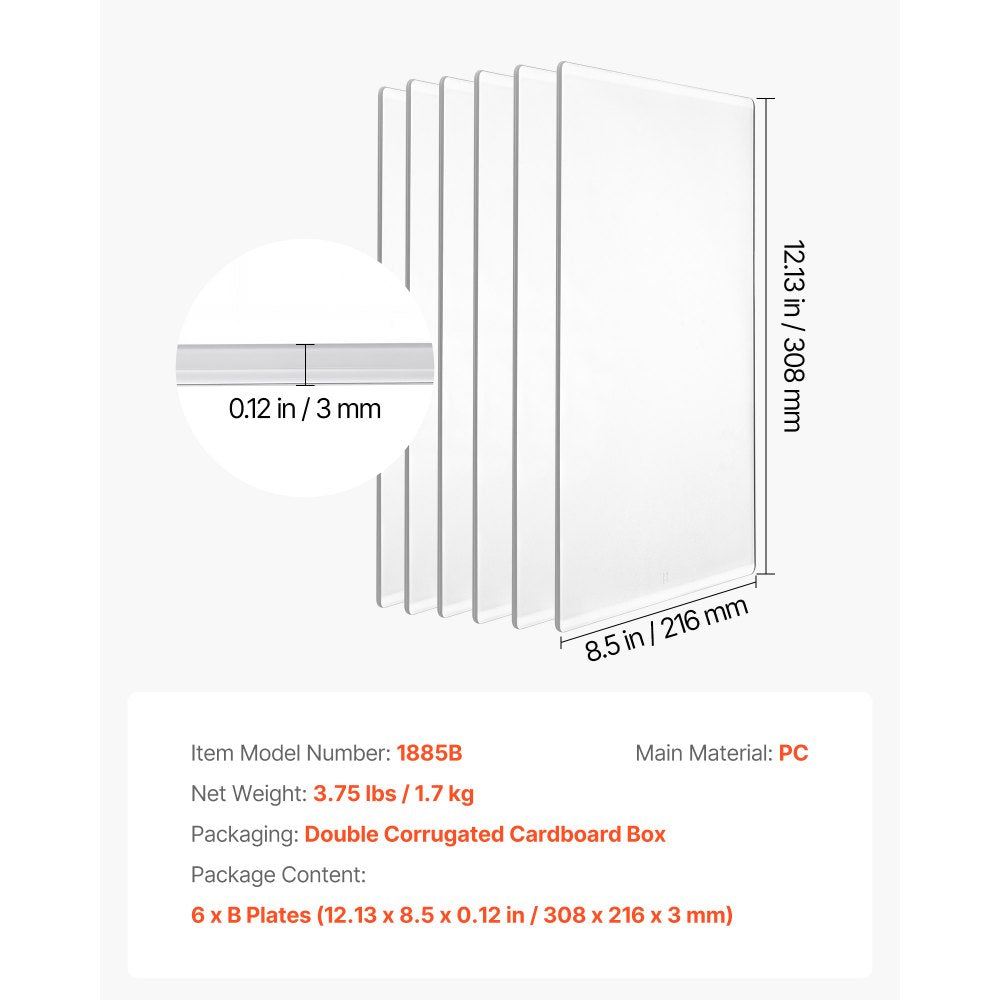 VEVOR Cutting Plates, 6 Pcs, 12.13 x 8.5 x 0.12 in, Clear Polycarbonate Material, Die Cut Pads Compatible with VEVOR Die Cutting and Embossing Machine KM-1885, for Scrapbooking and Card Making