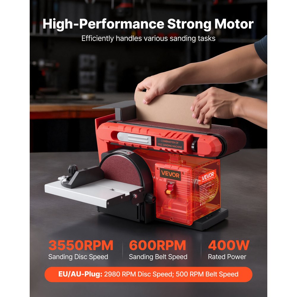 VEVOR 6" Disc Sander & 4" x 36" Belt Sander, 400W Professional Belt Disc Sanders Combo with 0 - 45° Adjustable Worktable & Dust Collection Port for Woodworking, Knife Sharpening, DIY Crafting
