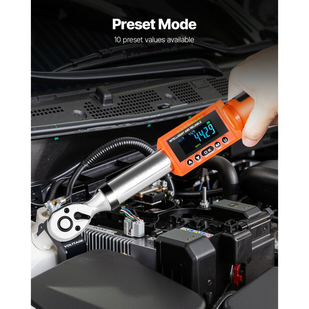 VEVOR Digital Torque Wrench, 3/8 Inch Drive, 0-99.57 lbf-ft / 0-135 N.m, 72-Tooth, ±2% High Accuracy Electronic Torque Wrench with Preset Value, Buzzer and LED Notification, for Automotive Motorcycle