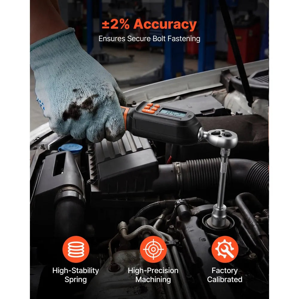 VEVOR Torque Wrench Set 1/4" Drive 42-Piece Digital Torque Wrench 4 Units, ±2% Accuracy, LCD Screen, with Buzzer and LED Indicator, with Sockets, Bits, Extension Bar, Adapter, for Automotive Repair