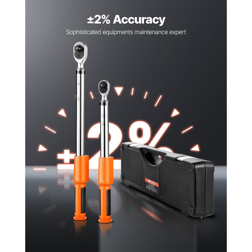 VEVOR Digital Torque Wrench Set, 2 Pieces, 1/2, 3/8 Inch Drive, 72-Tooth, ±2% High Accuracy Electronic Torque Wrench with Preset Value, Buzzer and LED Notification, for Automotive Motorcycle