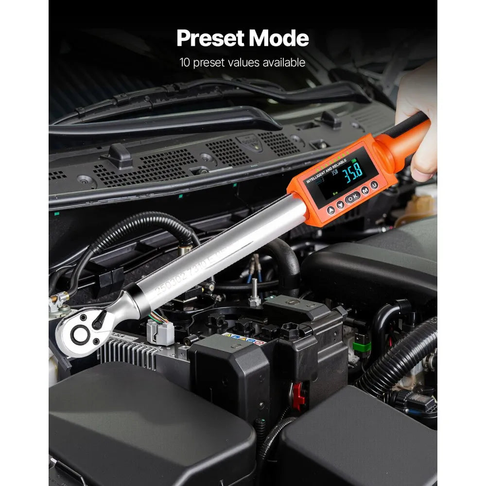VEVOR Digital Torque Wrench Set, 2 Pieces, 1/2, 3/8 Inch Drive, 72-Tooth, ±2% High Accuracy Electronic Torque Wrench with Preset Value, Buzzer and LED Notification, for Automotive Motorcycle