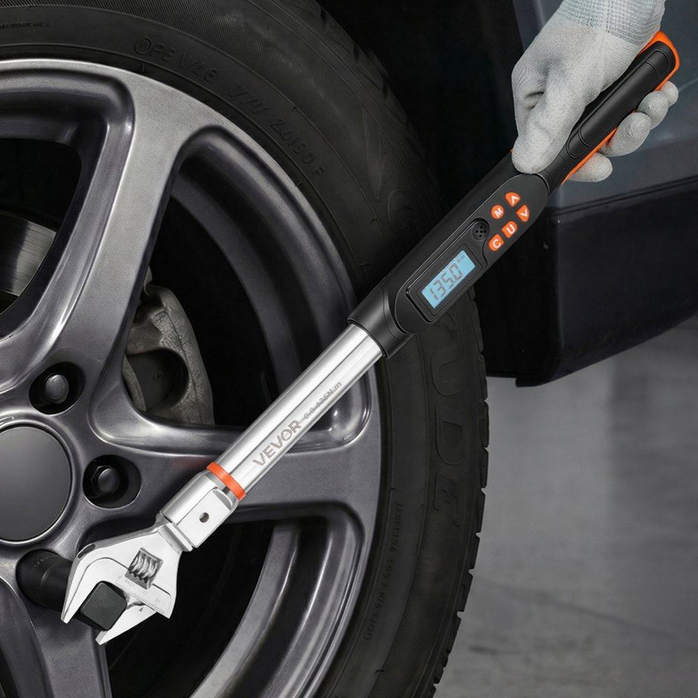 VEVOR Torque Wrench 0-1.5 in Adjustable Jaw Opening Digital Torque Wrench, Open-End Jaw, 4 Display Units, ±2% Accuracy, LCD Screen, with Buzzer and LED Indicator, for Pipe and Automotive Repair