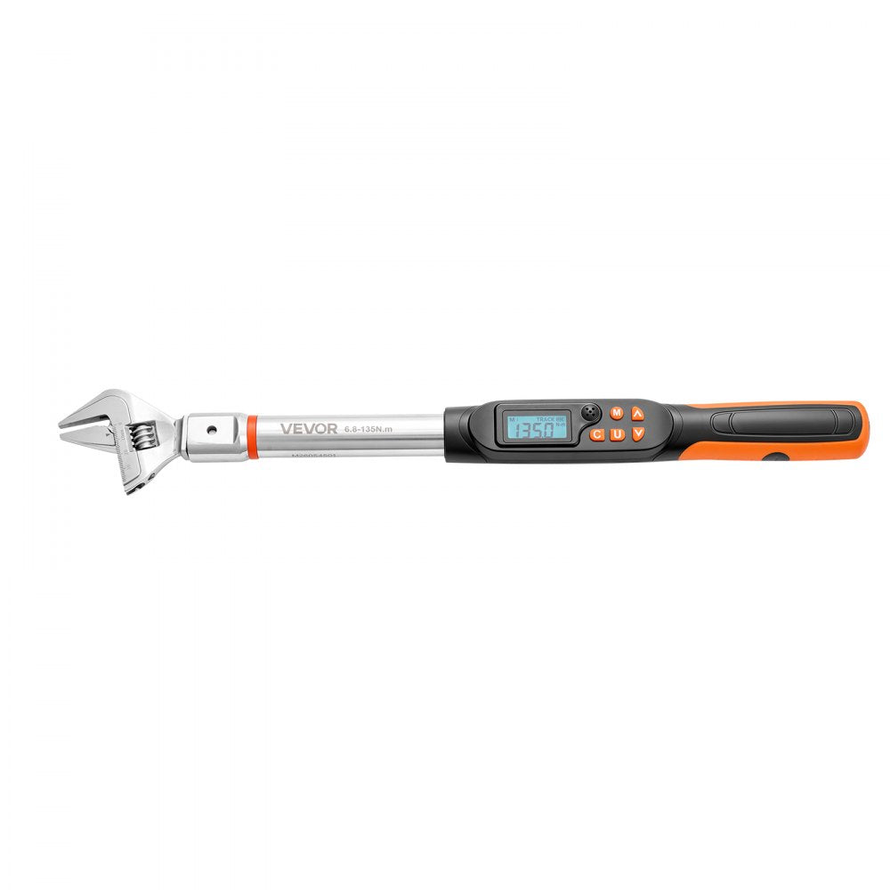 VEVOR Torque Wrench 0-1.5 in Adjustable Jaw Opening Digital Torque Wrench, Open-End Jaw, 4 Display Units, ±2% Accuracy, LCD Screen, with Buzzer and LED Indicator, for Pipe and Automotive Repair