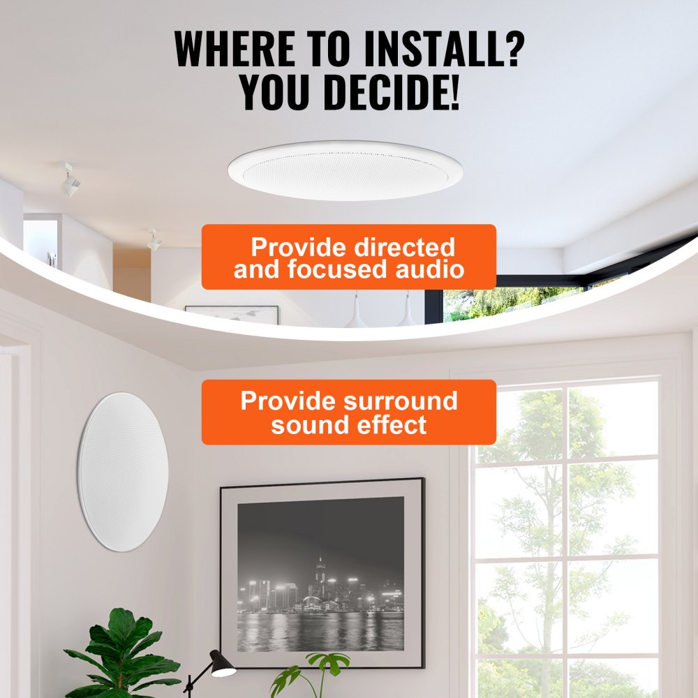 VEVOR 6.5 Inch in Ceiling Speakers, 150-Watts, Flush Mount Ceiling & in-Wall Speakers System with 8ΩImpedance 89dB Sensitivity, for Home Kitchen Living Room Bedroom or Covered Outdoor Porches, Single