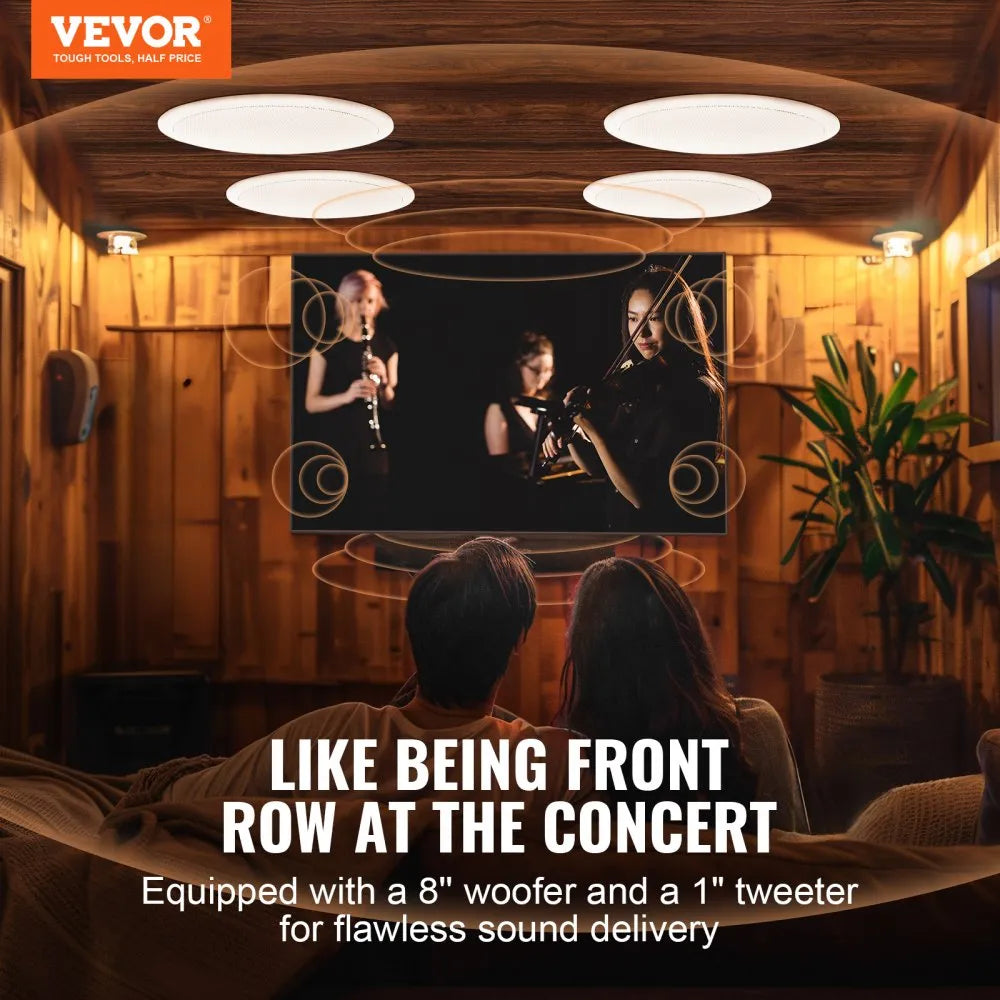 VEVOR 4 PCs 8 Inch in Ceiling Speakers, 100-Watts, Flush Mount Ceiling & in-Wall Speakers System with 8ΩImpedance 89dB Sensitivity, for Home Kitchen Living Room Bedroom or Covered Outdoor Porches