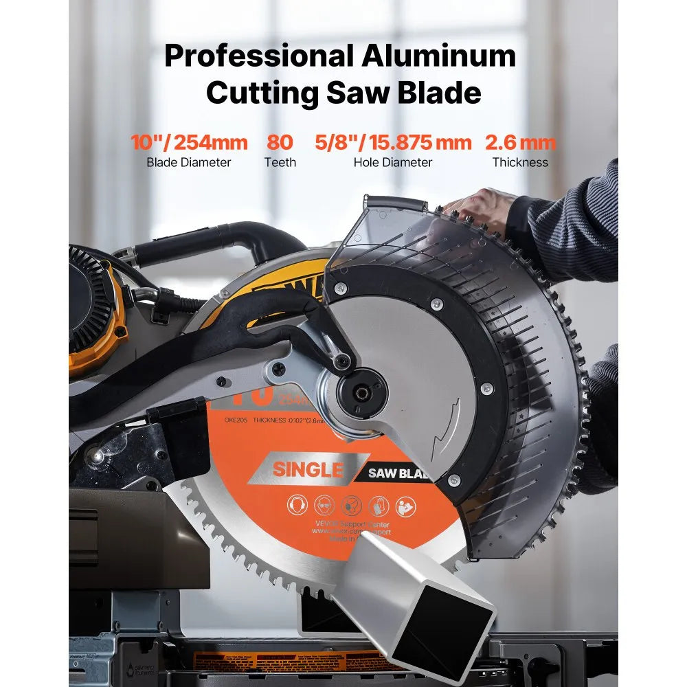 VEVOR Circular Saw Blade, 10 inch Diameter, 80 Sharp Alloy Teeth, 5/8 inch Arbor, Fine Finish, Aluminum Cutting Blade for Circular Saw, with Noise-Reducing Heat Vents, for Cutting Steel and Metal