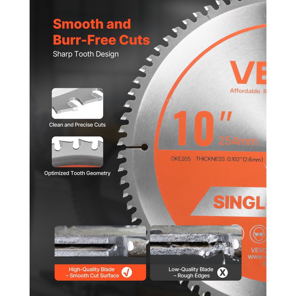 VEVOR Circular Saw Blade, 10 inch Diameter, 80 Sharp Alloy Teeth, 5/8 inch Arbor, Fine Finish, Aluminum Cutting Blade for Circular Saw, with Noise-Reducing Heat Vents, for Cutting Steel and Metal