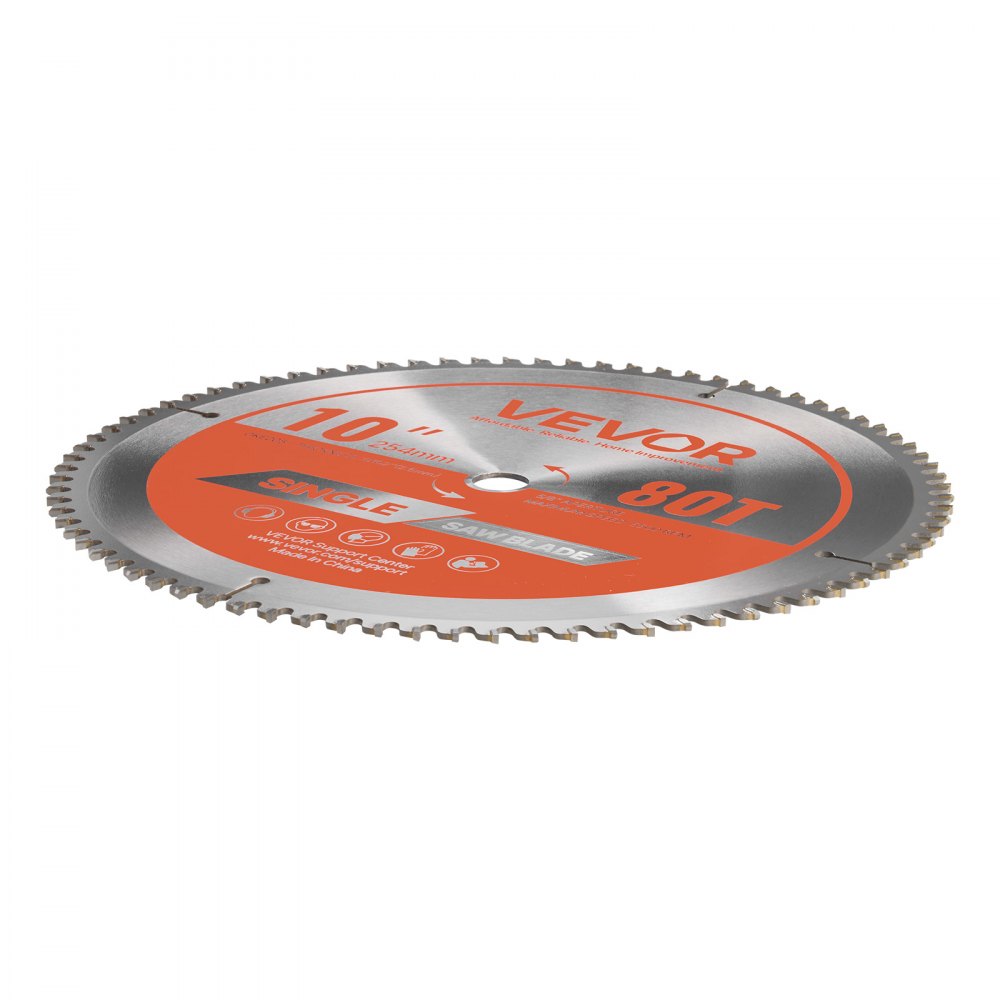 VEVOR Circular Saw Blade, 10 inch Diameter, 80 Sharp Alloy Teeth, 5/8 inch Arbor, Fine Finish, Aluminum Cutting Blade for Circular Saw, with Noise-Reducing Heat Vents, for Cutting Steel and Metal