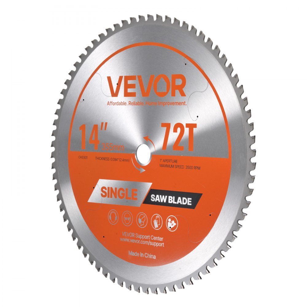 VEVOR Circular Saw Blade, 14 inch Diameter, 72 Sharp Alloy Teeth, 1 inch Arbor, Fine Finish, Metal Cutting Blade for Circular Saw, with Noise-Reducing Heat Vents, for Cutting Steel and Aluminum