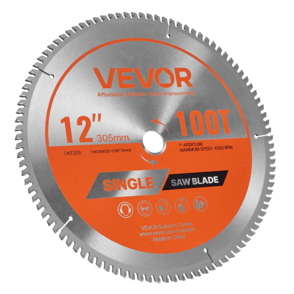 VEVOR Circular Saw Blade, 12 inch Diameter, 100 Sharp Alloy Teeth, 1 inch Arbor, Fine Finish, Aluminum Cutting Blade for Circular Saw, with Noise-Reducing Heat Vents, for Cutting Steel and Metal