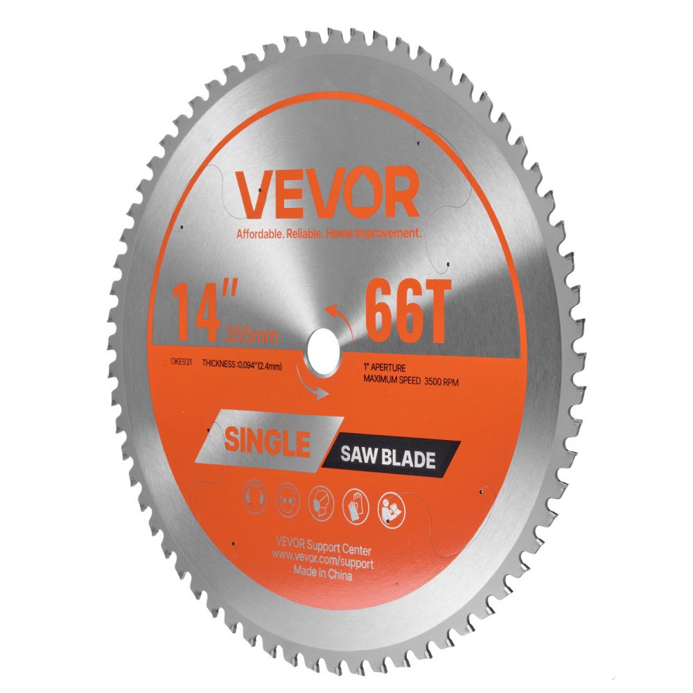 VEVOR Circular Saw Blade, 14 inch Diameter, 66 Sharp Alloy Teeth, 1 inch Arbor, Fine Finish, Metal Cutting Blade for Circular Saw, with Noise-Reducing Heat Vents, for Cutting Steel and Aluminum