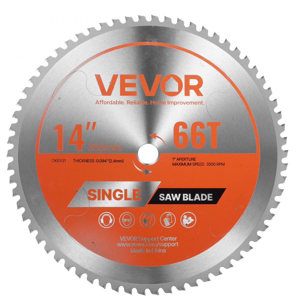 VEVOR Circular Saw Blade, 14 inch Diameter, 66 Sharp Alloy Teeth, 1 inch Arbor, Fine Finish, Metal Cutting Blade for Circular Saw, with Noise-Reducing Heat Vents, for Cutting Steel and Aluminum