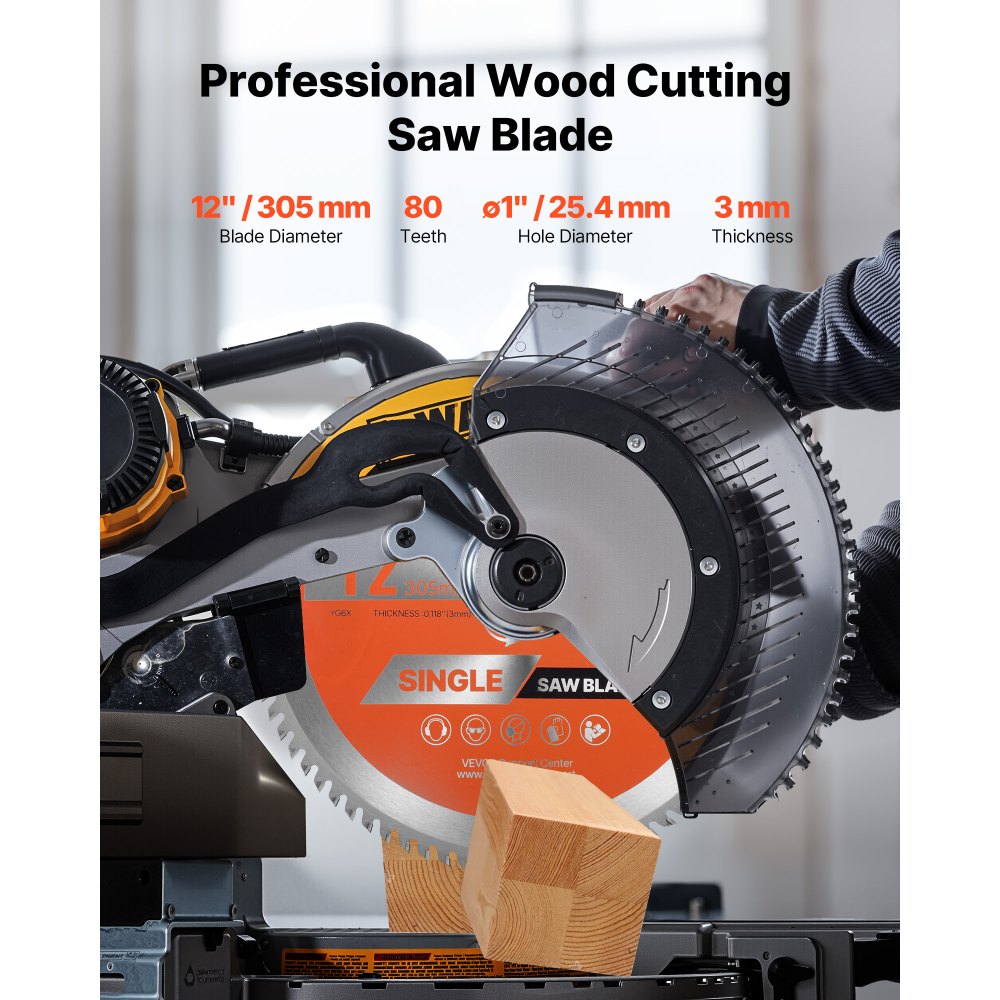VEVOR Circular Saw Blade, 12 inch Diameter, 80 Sharp Alloy Teeth, 1 inch Arbor, Fine Finish, Wood Cutting Blade for Circular Saw, with Noise-Reducing Heat Vents, for Cutting Plywood, OSB, Hardwood