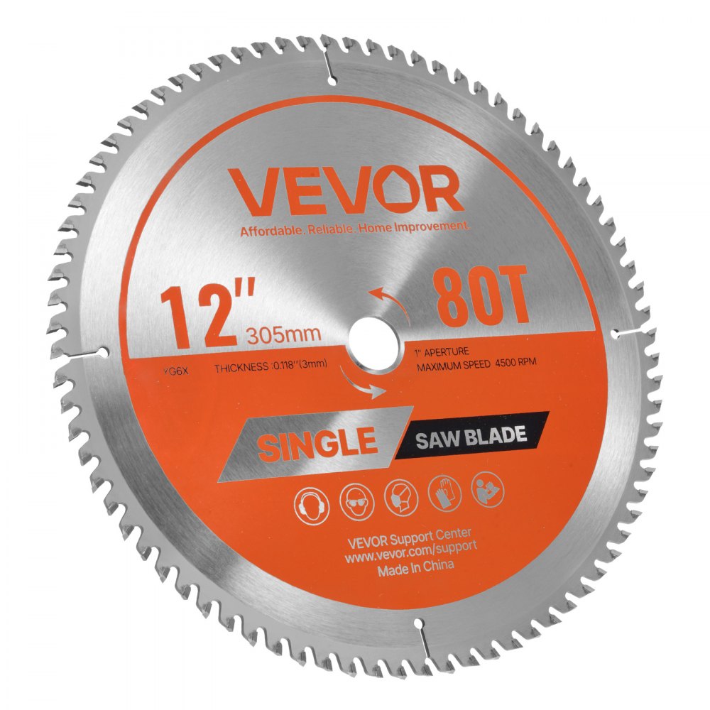 VEVOR Circular Saw Blade, 12 inch Diameter, 80 Sharp Alloy Teeth, 1 inch Arbor, Fine Finish, Wood Cutting Blade for Circular Saw, with Noise-Reducing Heat Vents, for Cutting Plywood, OSB, Hardwood