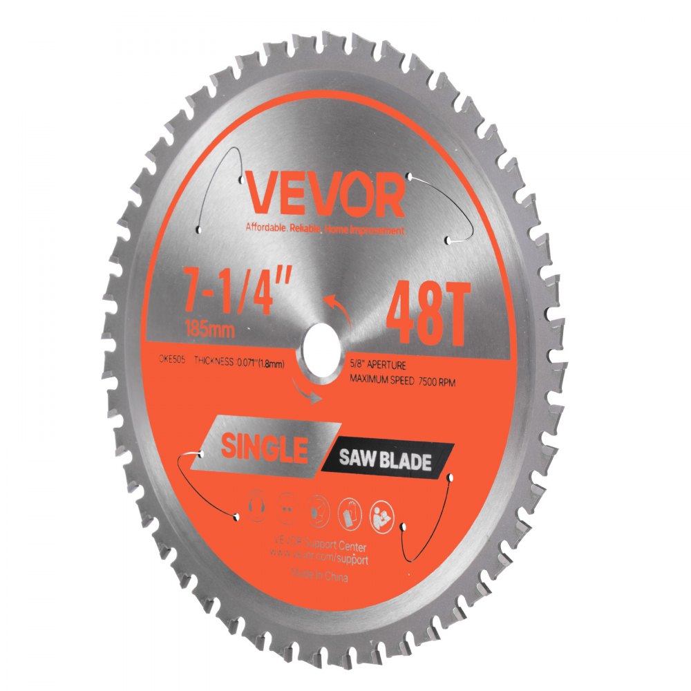 VEVOR Circular Saw Blade, 7-1/4 inch Diameter, 48 Sharp Alloy Teeth, 5/8 inch Arbor, Fine Finish, Metal Cutting Blade for Circular Saw, with Noise-Reducing Heat Vents, for Cutting Steel and Aluminum