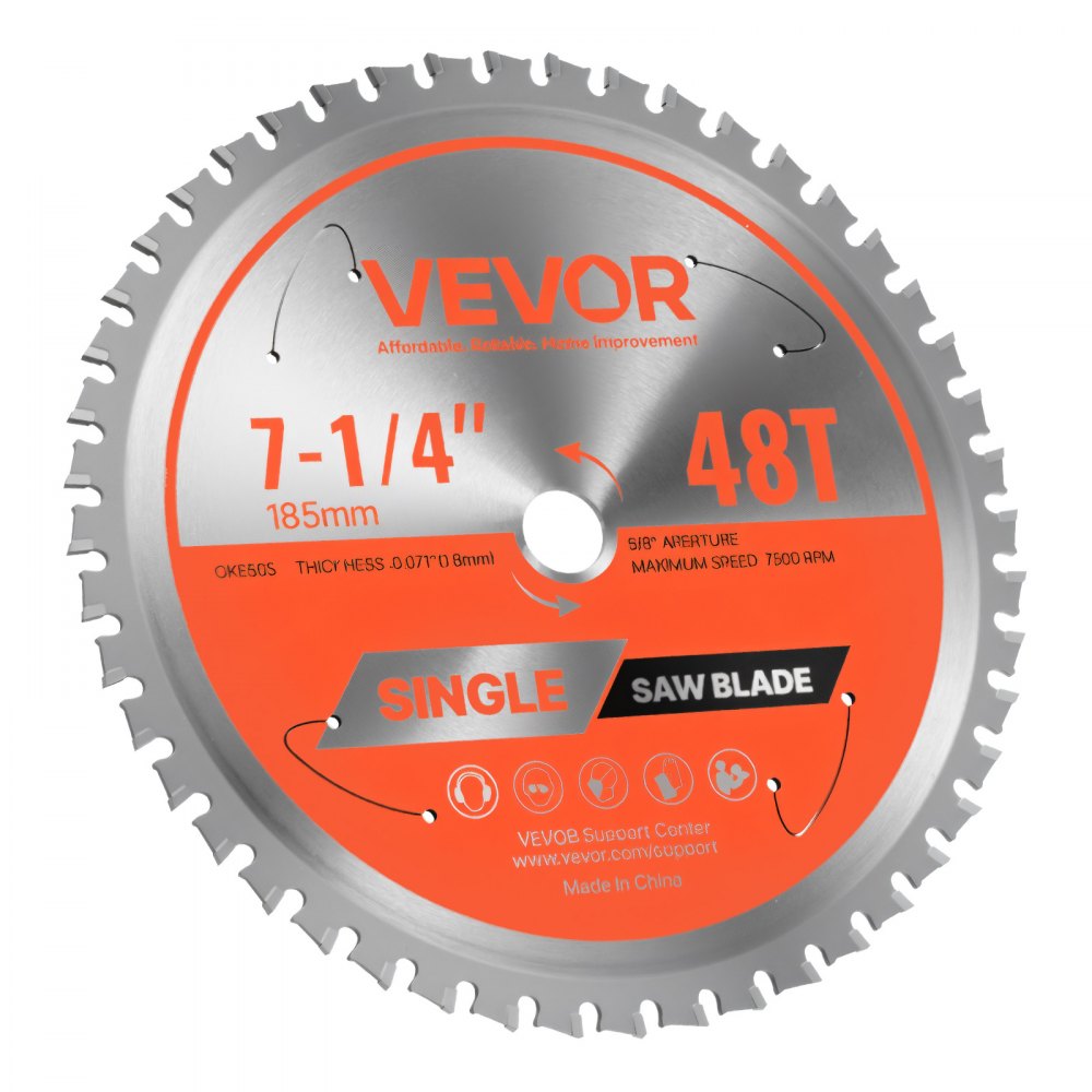 VEVOR Circular Saw Blade, 7-1/4 inch Diameter, 48 Sharp Alloy Teeth, 5/8 inch Arbor, Fine Finish, Metal Cutting Blade for Circular Saw, with Noise-Reducing Heat Vents, for Cutting Steel and Aluminum