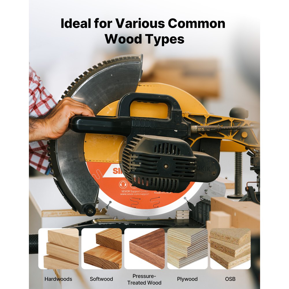 VEVOR Circular Saw Blade, 10 inch Diameter, 50 Sharp Alloy Teeth, 5/8 inch Arbor, Fine Finish, Wood Cutting Blade for Circular Saw, with Noise-Reducing Heat Vents, for Cutting Plywood, OSB, Hardwood