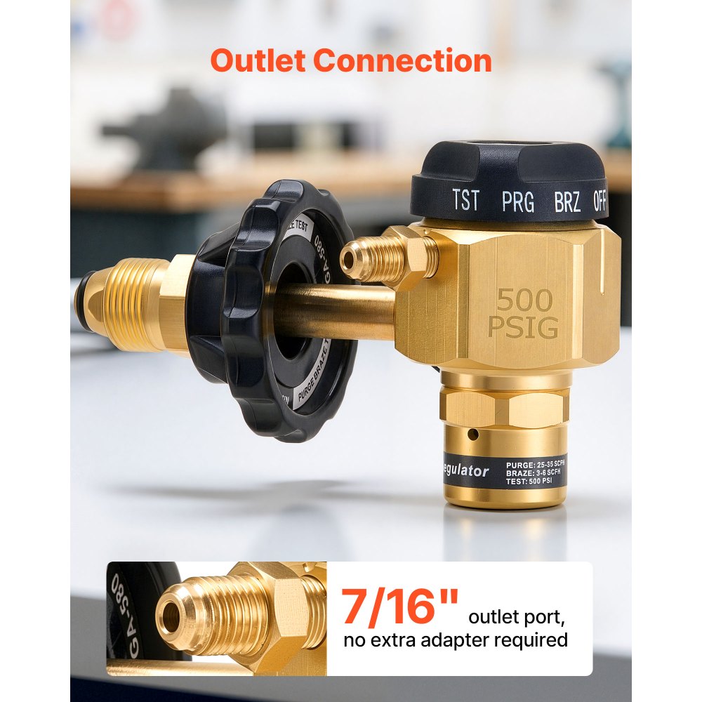 VEVOR Nitrogen Purging Regulator, Nitrogen Purge Control Valve with 500PSI Test Pressure, 4-Position Flow Control (TST/PRG/BRZ/OFF) for Brazing, Pipeline Purging, Leak Checking & Pressure Testing
