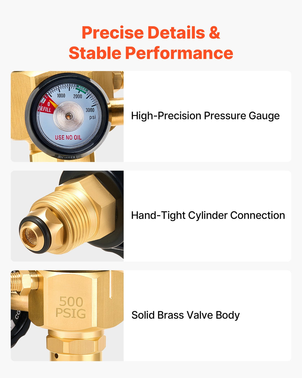 VEVOR Nitrogen Purging Regulator, Nitrogen Purge Control Valve with 500PSI Test Pressure, 4-Position Flow Control (TST/PRG/BRZ/OFF) for Brazing, Pipeline Purging, Leak Checking & Pressure Testing