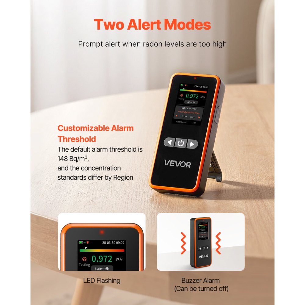 Home Radon Detector 3.3Bq to 37kBq/m³ Portable Easy to Use Battery Operated