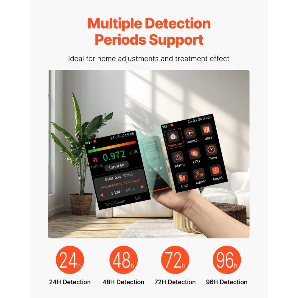 Home Radon Detector 3.3Bq to 37kBq/m³ Portable Easy to Use Battery Operated