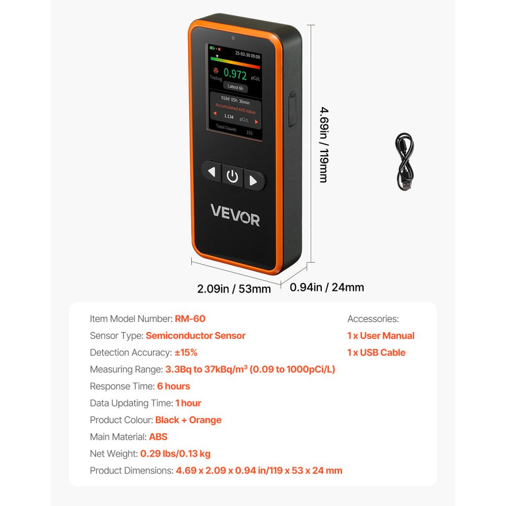 Home Radon Detector 3.3Bq to 37kBq/m³ Portable Easy to Use Battery Operated