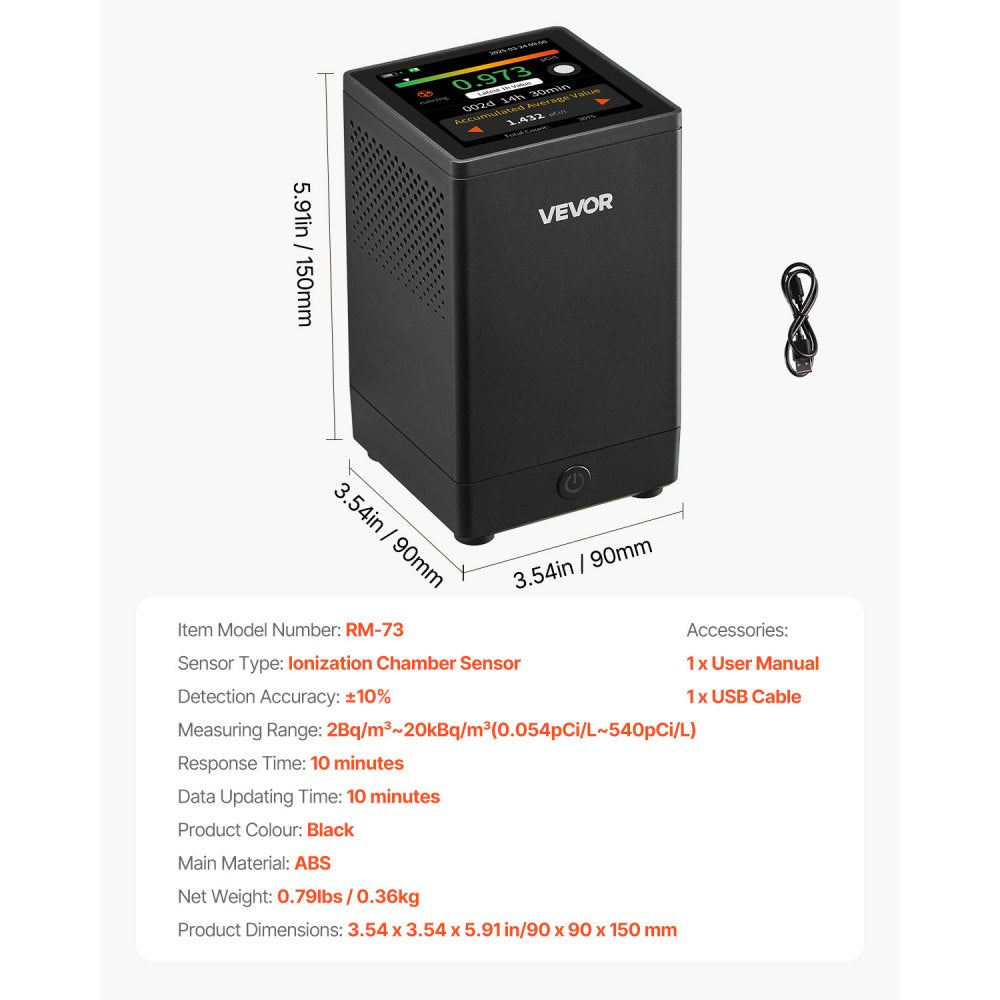 Home Radon Meter Detector 2Bq to 20kBq/m³ Rechargeable Color LCD Display