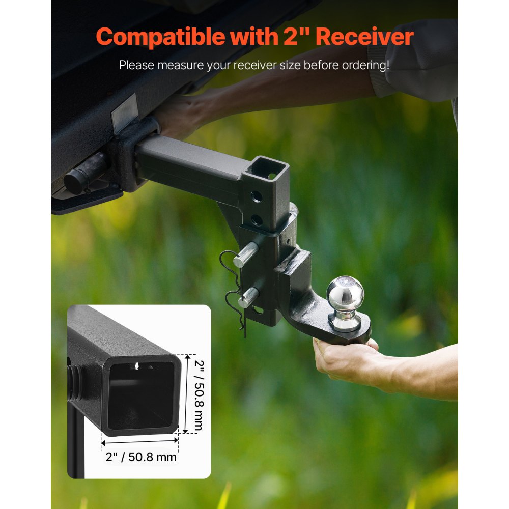 VEVOR Adjustable Trailer Hitch, Fit 2-Inch Receiver, Trailer Hitch Ball Mount with 2-Inch Ball & Pin, 7500 lbs Capacity Ball Hitch, 9-Inch Drop, Tow Hitch for Heavy Duty Truck with Carbon Steel, Black