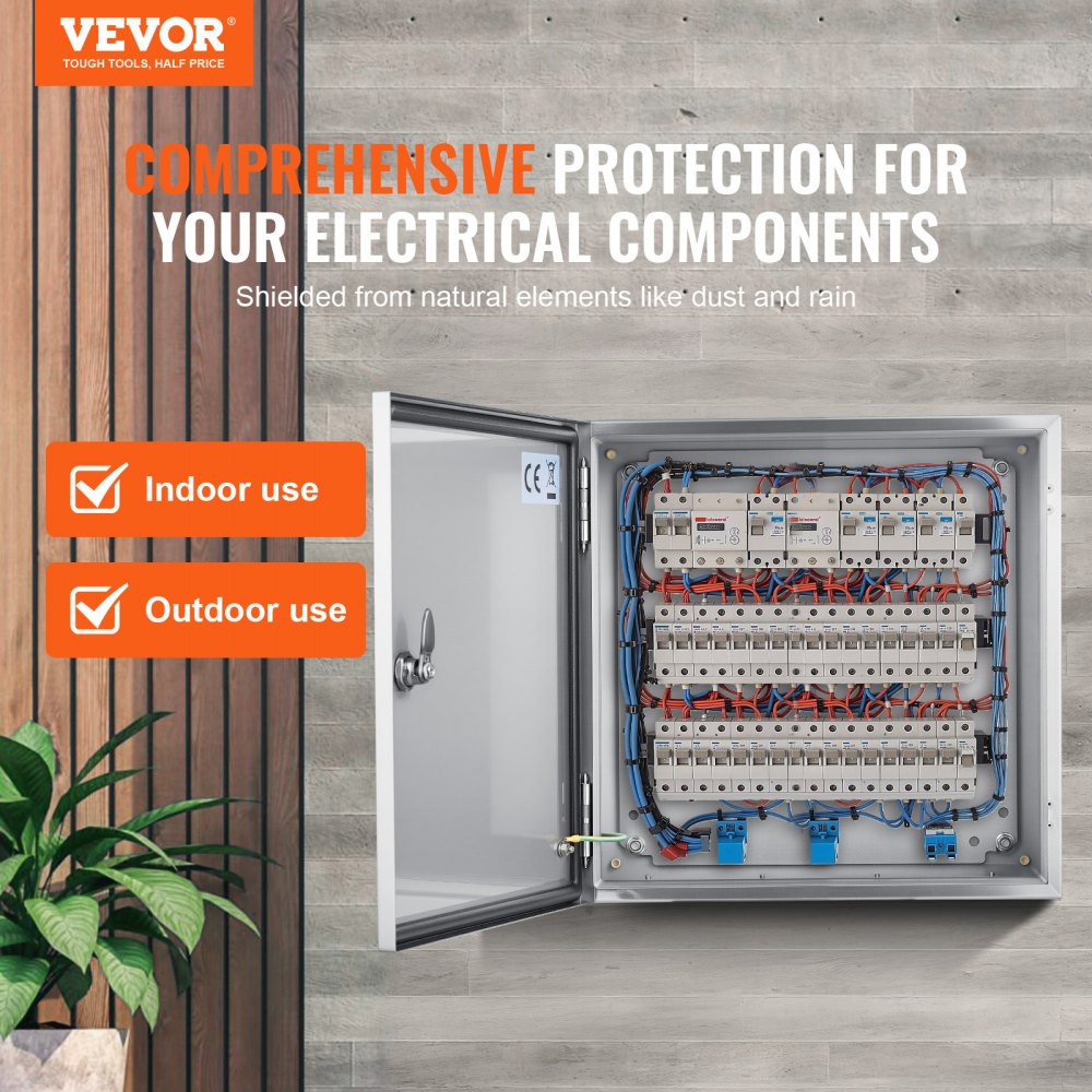 VEVOR NEMA Stainless Steel Enclosure, 12 x 12 x 8\'\' NEMA 4X Steel Electrical Box, IP66 Waterproof & Dustproof, Outdoor/Indoor Electrical Junction Box, with Mounting Plate