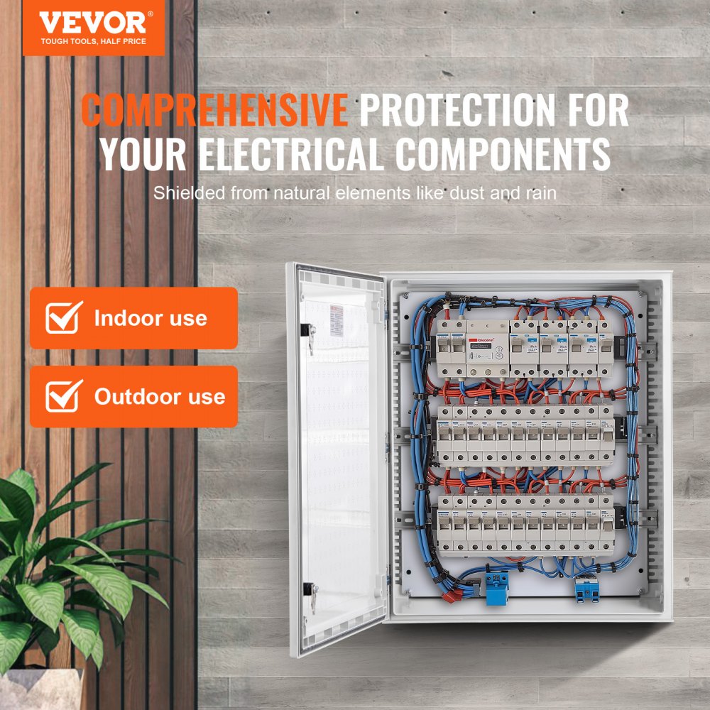 VEVOR NEMA Steel Case, 24x20x9'' NEMA 4X Fiberglass Electric Enclosure, IP66 Water & Dust Resistant, Suitable for Both Outdoor & Indoor Use, Includes Mounting Plate (60x50x23 cm)