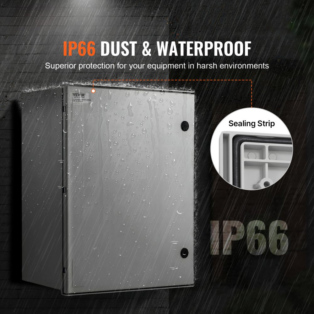 VEVOR NEMA Steel Case, 24x20x9'' NEMA 4X Fiberglass Electric Enclosure, IP66 Water & Dust Resistant, Suitable for Both Outdoor & Indoor Use, Includes Mounting Plate (60x50x23 cm)
