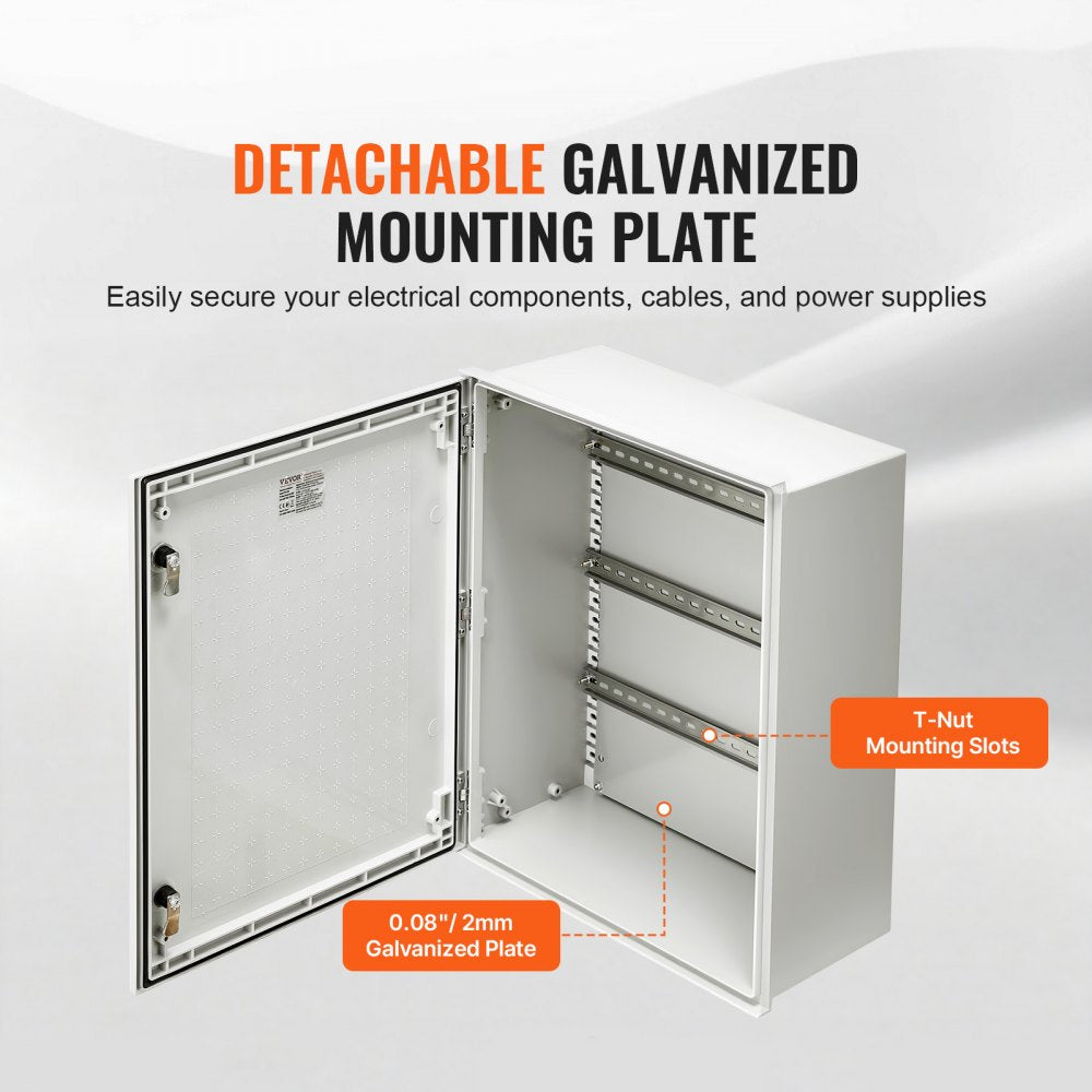 VEVOR NEMA Steel Case, 24x20x9'' NEMA 4X Fiberglass Electric Enclosure, IP66 Water & Dust Resistant, Suitable for Both Outdoor & Indoor Use, Includes Mounting Plate (60x50x23 cm)