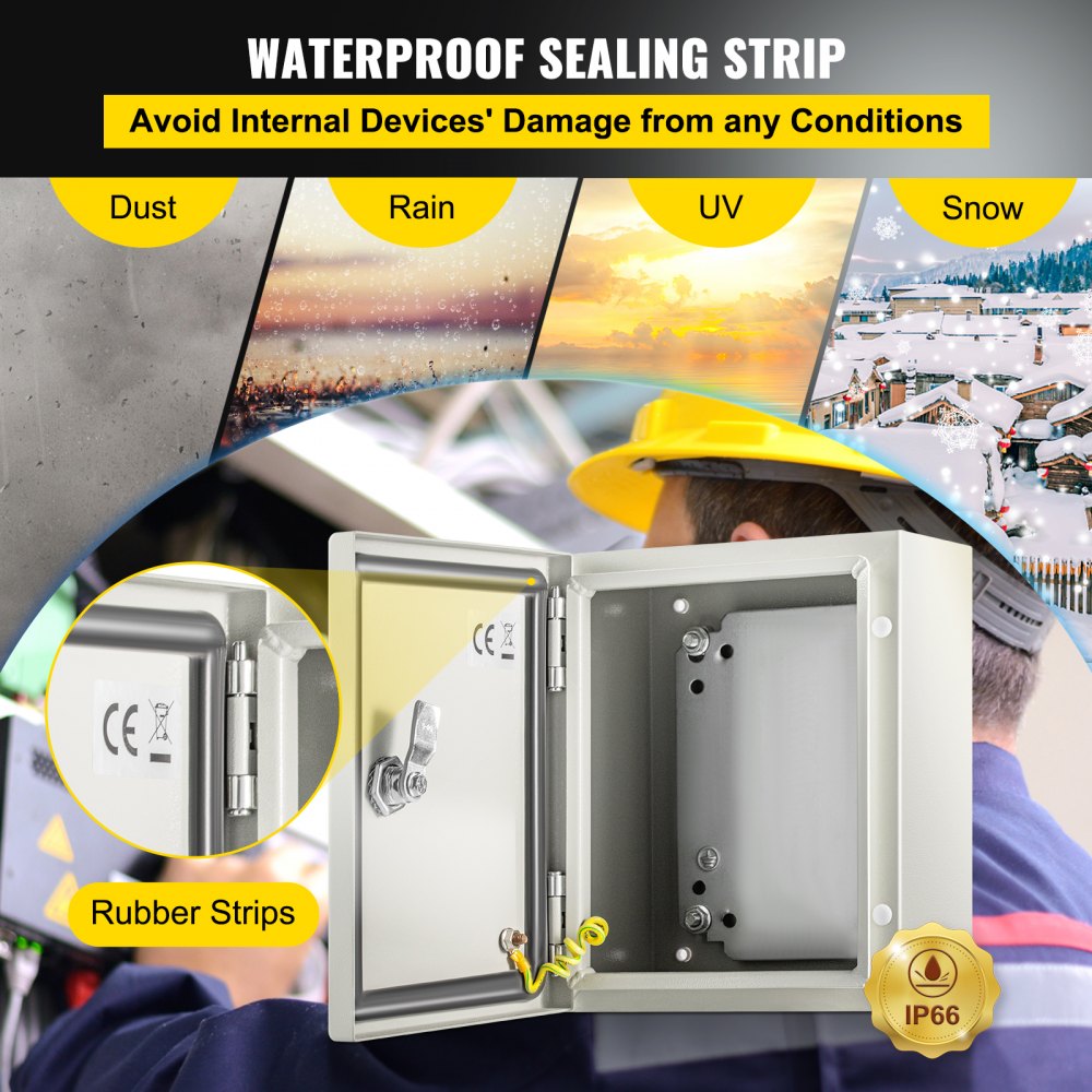 VEVOR NEMA Metal Case, 10 x 8 x 6'' NEMA 4X Metal Electric Enclosure, IP66 Water & Dust Resistant, Suitable for Both Outdoor & Indoor Use, Includes Mounting Plate