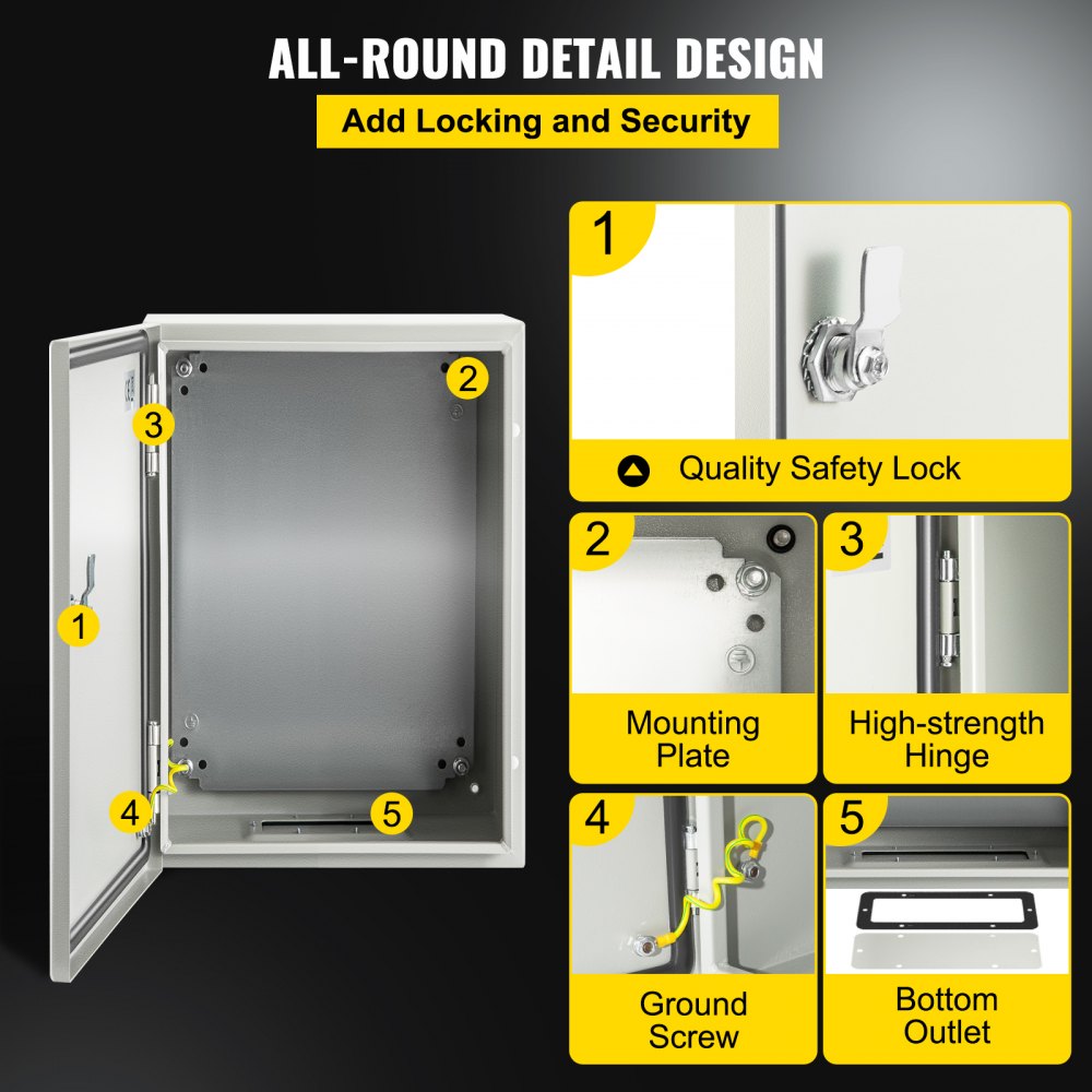 VEVOR NEMA Steel Enclosure 12×8×6,NEMA 4X Steel Electrical Box,IP66 Waterproof & Dustproof,Outdoor/Indoor Electrical Junction Box,with Mounting Plate
