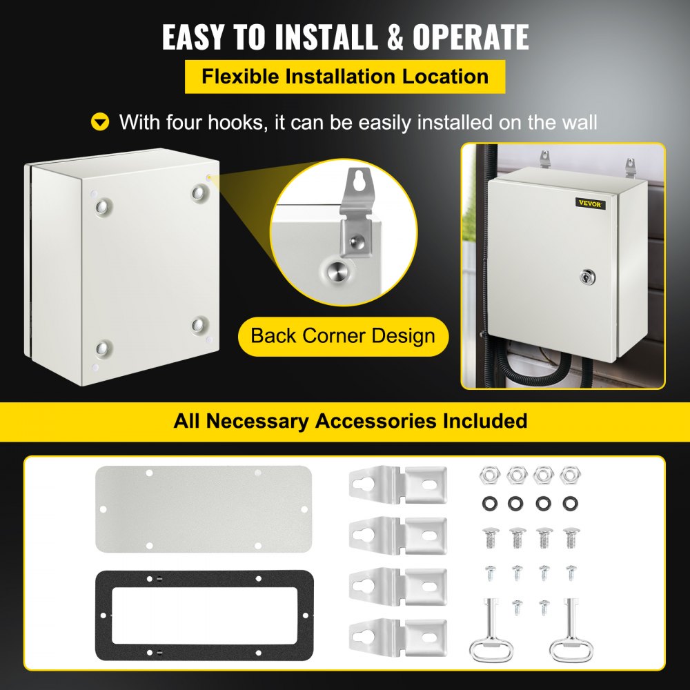 VEVOR NEMA Steel Enclosure, 12 x 10 x 6\'\' NEMA 4X Steel Electrical Box, IP66 Waterproof & Dustproof, Outdoor/Indoor Electrical Junction Box, with Mounting Plate