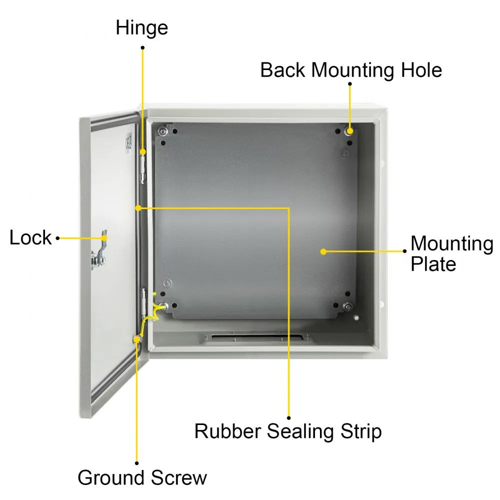 VEVOR NEMA Steel Enclosure, 12 x 12 x 6\'\' NEMA 4X Steel Electrical Box, IP66 Waterproof & Dustproof, Outdoor/Indoor Electrical Junction Box, with Mounting Plate