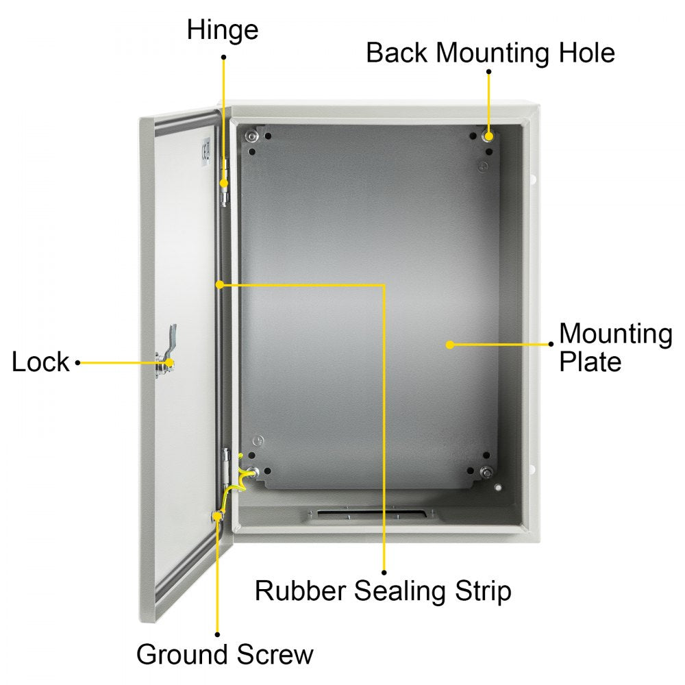 VEVOR Carbon Steel Electrical Box, 16x12x6 inches, Hinged Cover, IP66 Waterproof & Dust Resistant, Suitable for Outdoor Use, Includes Mounting Plate