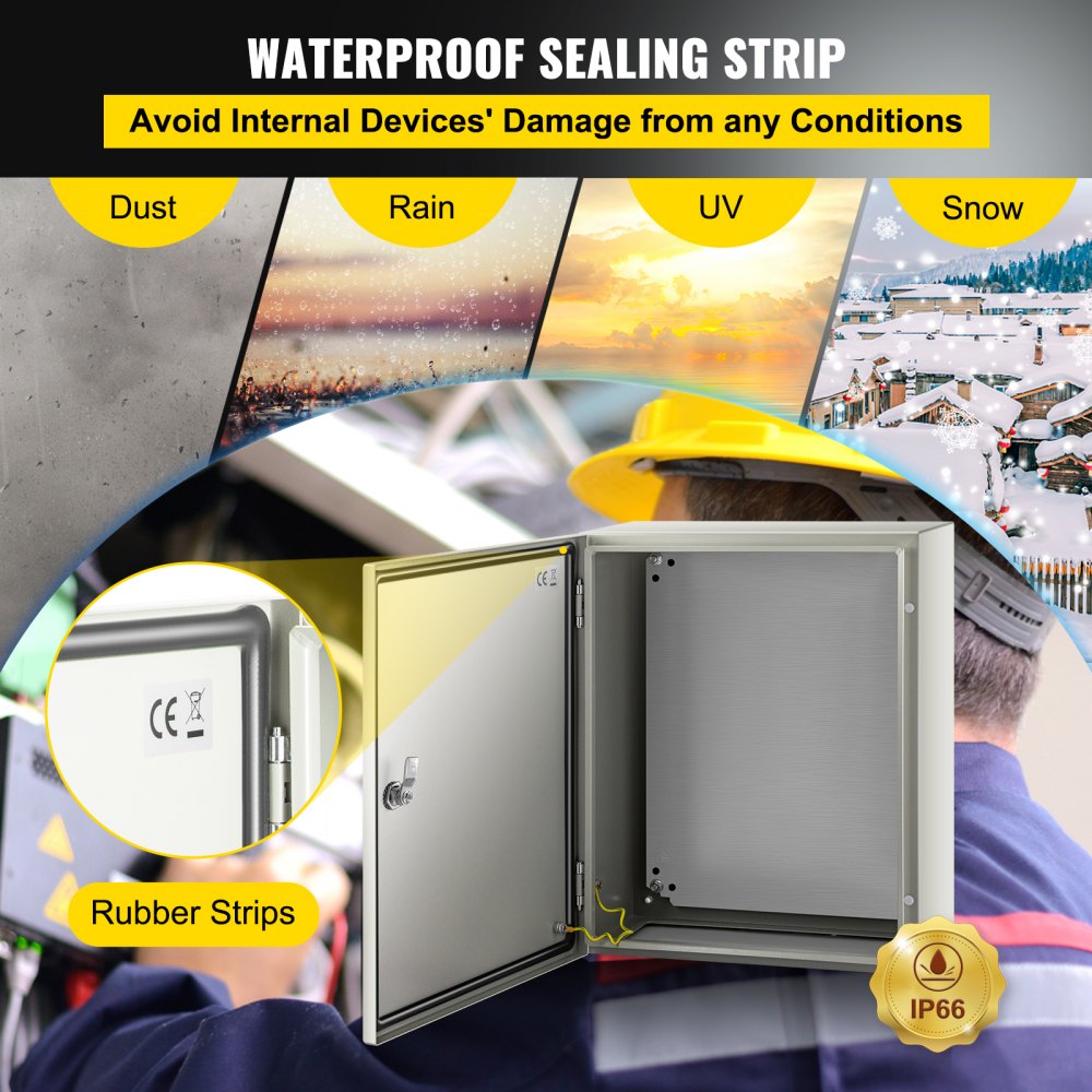 VEVOR NEMA Steel Case, 20x16x8'' NEMA 4X Metal Electric Enclosure, IP66 Water & Dust Resistant, Suitable for Both Outdoor & Indoor Use, Includes Mounting Plate