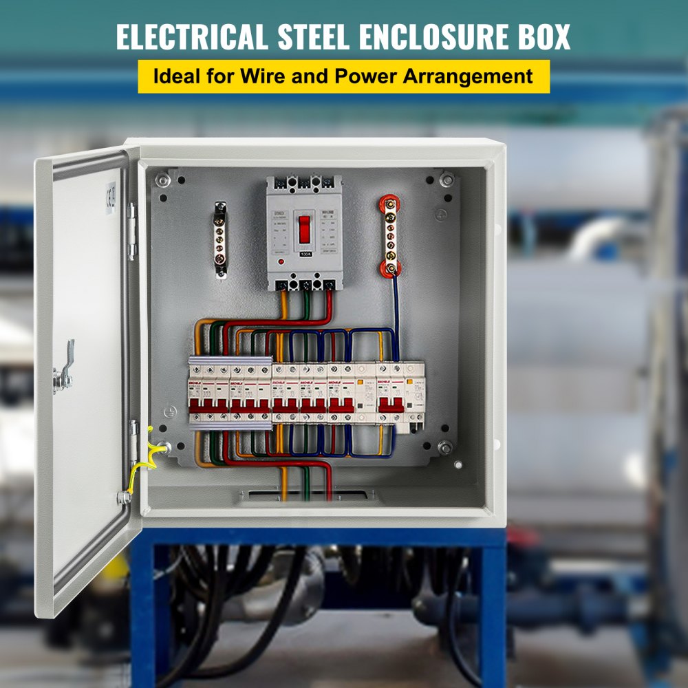 VEVOR NEMA Steel Enclosure, 20 x 20 x 6\'\' NEMA 4X Steel Electrical Box, IP66 Waterproof & Dustproof, Outdoor/Indoor Electrical Junction Box, with Mounting Plate