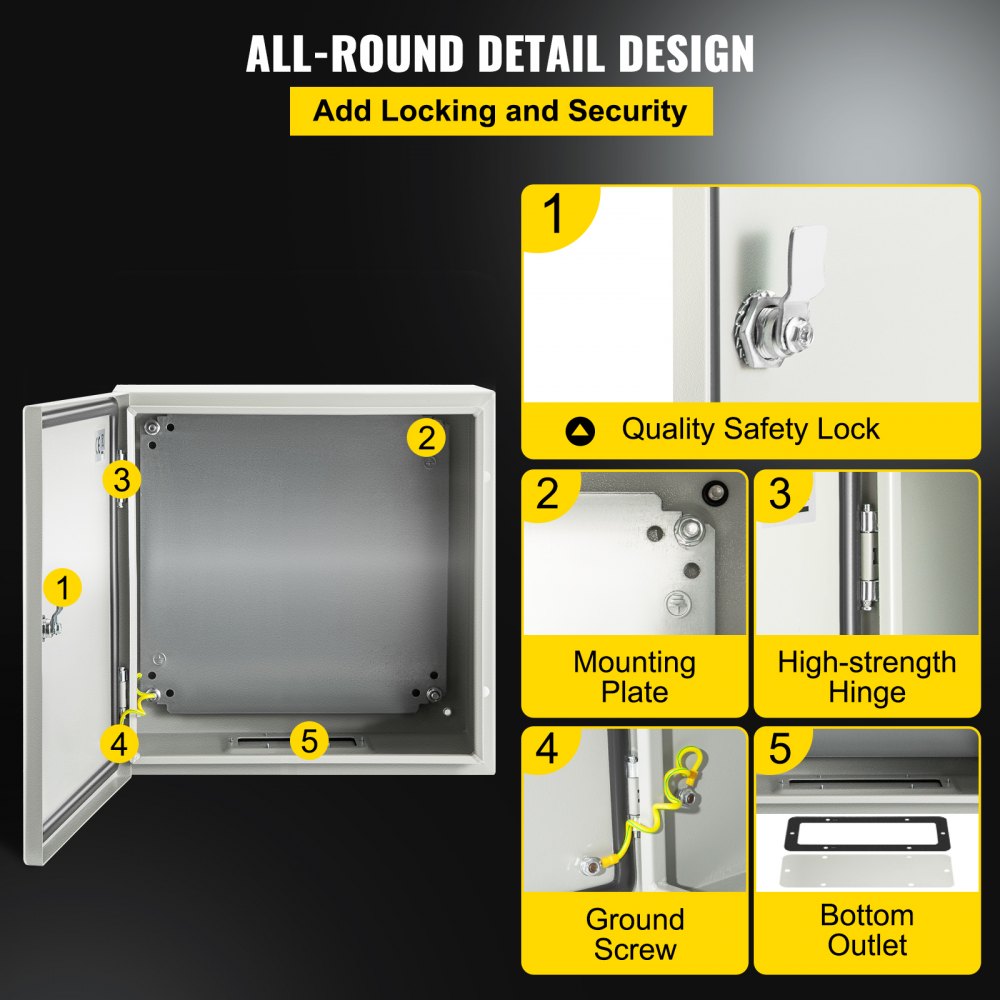 VEVOR NEMA Steel Enclosure, 20 x 20 x 6\'\' NEMA 4X Steel Electrical Box, IP66 Waterproof & Dustproof, Outdoor/Indoor Electrical Junction Box, with Mounting Plate