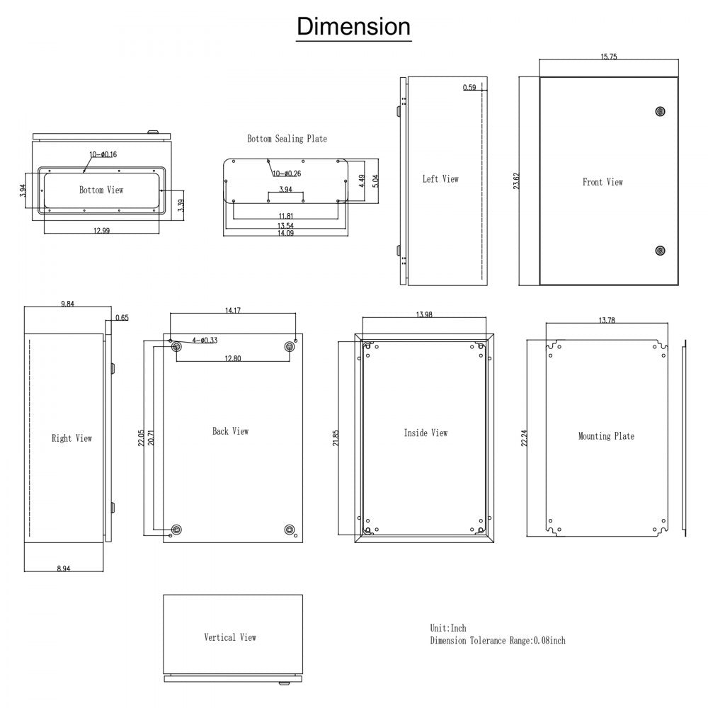 VEVOR NEMA Steel Enclosure, 24 x 16 x 10\'\' NEMA 4X Steel Electrical Box, IP66 Waterproof & Dustproof, Outdoor/Indoor Electrical Junction Box, with Mounting Plate