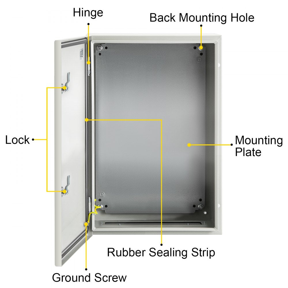 VEVOR NEMA Steel Enclosure, 24 x 16 x 10\'\' NEMA 4X Steel Electrical Box, IP66 Waterproof & Dustproof, Outdoor/Indoor Electrical Junction Box, with Mounting Plate
