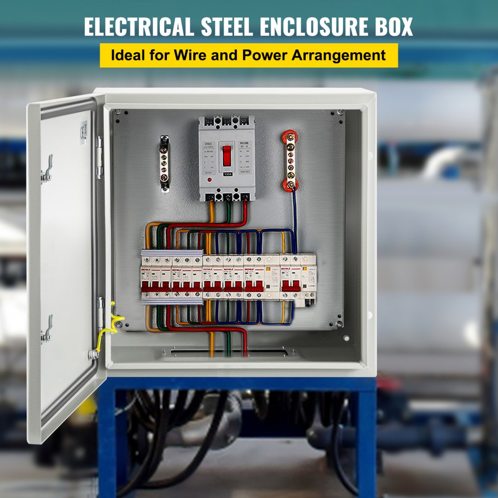VEVOR NEMA Steel Case, 24x24x8'' NEMA 4X Metal Electric Enclosure, IP66 Water & Dust Resistant, Suitable for Both Outdoor & Indoor Use, Includes Mounting Plate
