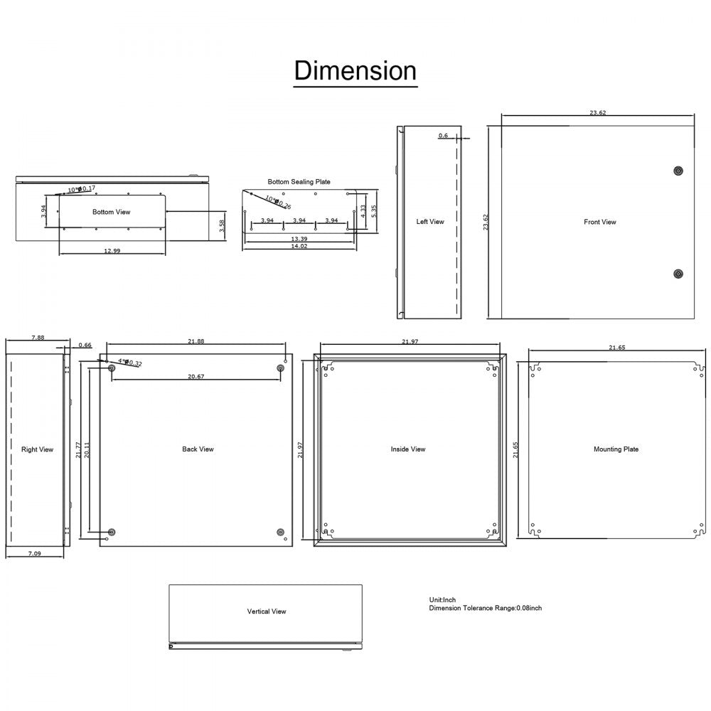 VEVOR NEMA Steel Case, 24x24x8'' NEMA 4X Metal Electric Enclosure, IP66 Water & Dust Resistant, Suitable for Both Outdoor & Indoor Use, Includes Mounting Plate