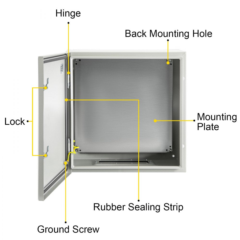 VEVOR NEMA Steel Case, 24x24x8'' NEMA 4X Metal Electric Enclosure, IP66 Water & Dust Resistant, Suitable for Both Outdoor & Indoor Use, Includes Mounting Plate